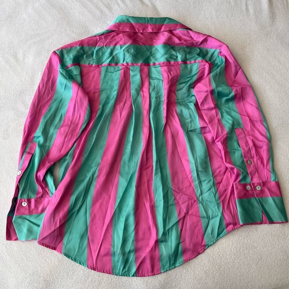 NWT Zara Satin Striped Boyfriend Shirt XS Pink Green - Picture 12 of 12